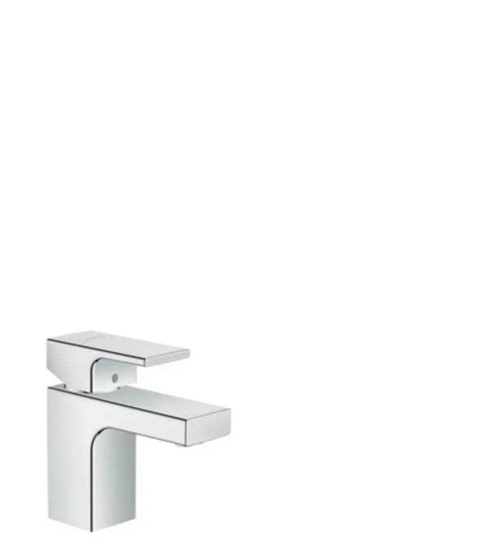 Chromfarbener Einhebel-Waschtischmischer von Hansgrohe mit isolierter Wasserführung und Zugstangen-Ablaufgarnitur, klar strukturiert und funktional gestaltet.